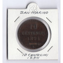 1894 10 Centesimi Rame San Marino Conservazione BB